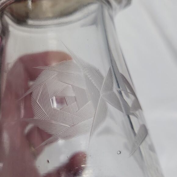 VINTAGE etched floral glass spring top syrup pitcher - Picture 9 of 11